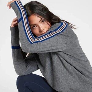 Athleta Canyon Colorblock Stripe Sleeve Sweater Wool Blend Grey Small